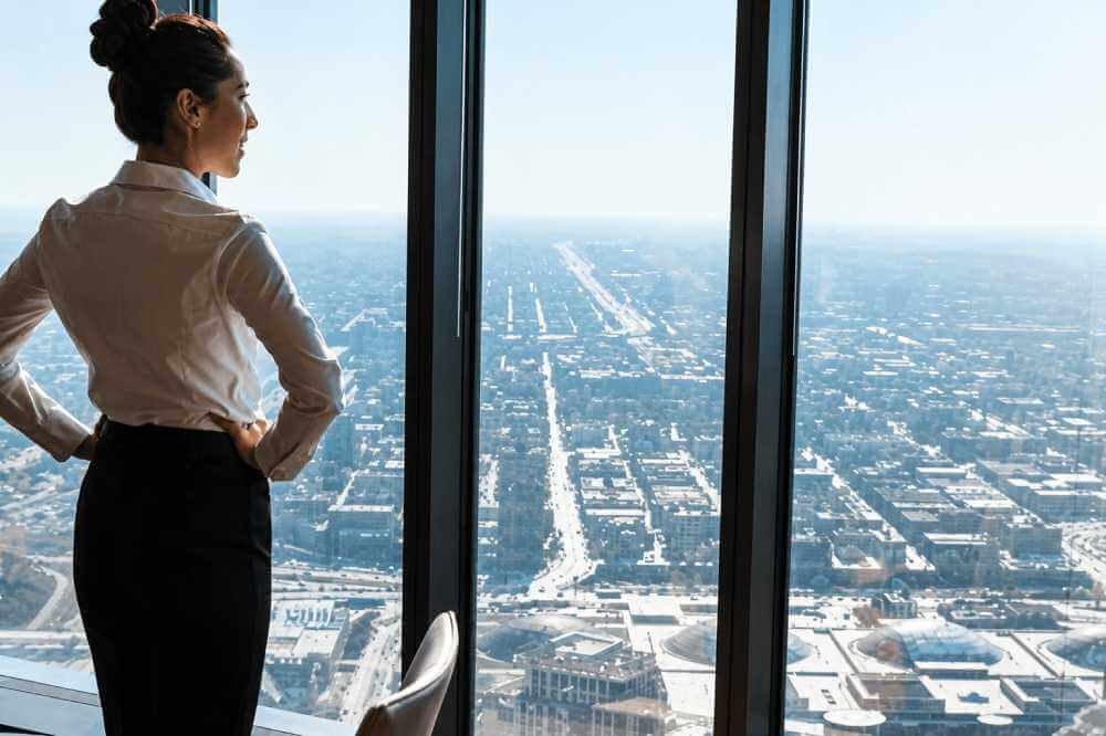 Woman in modern city environment